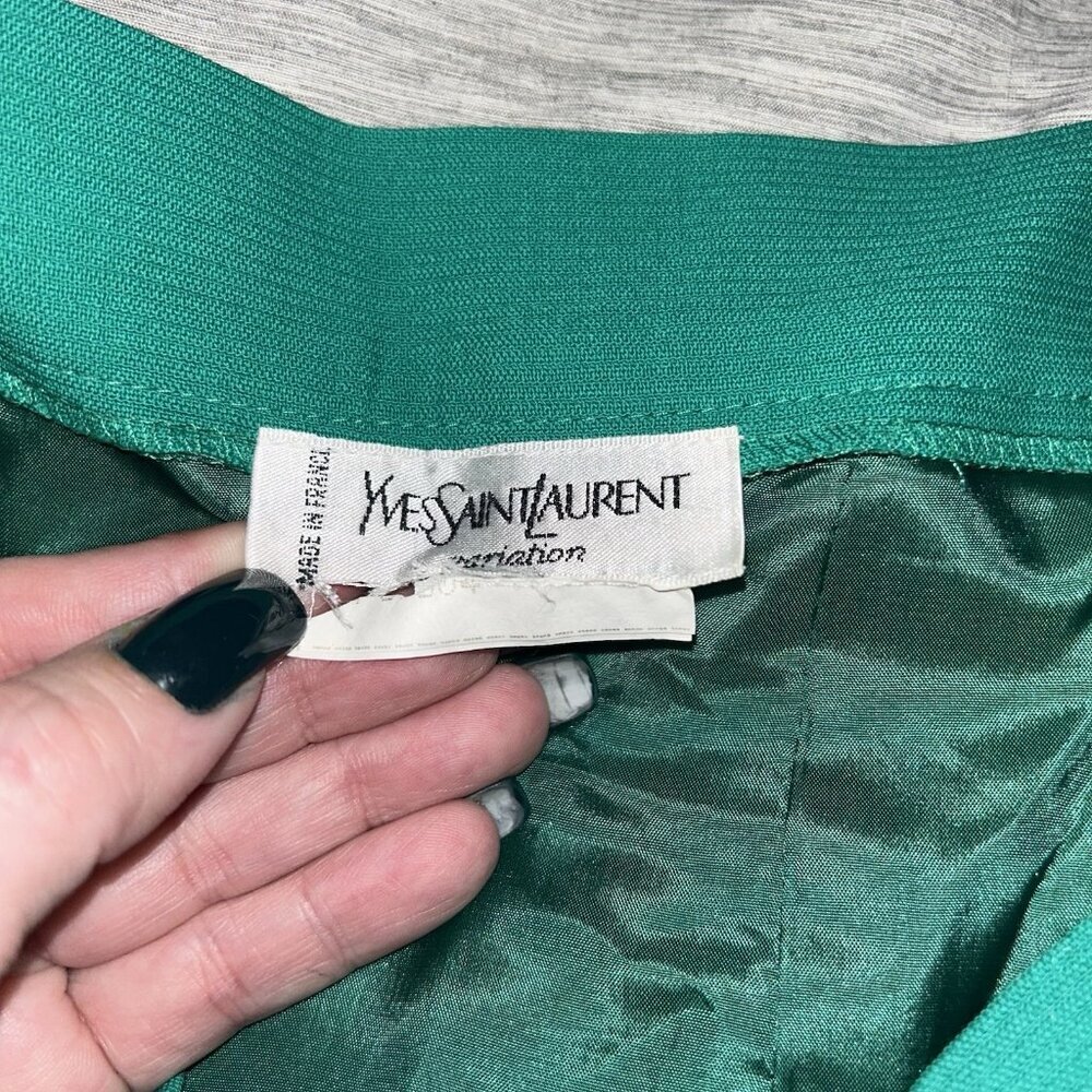 Vintage Yves Saint Laurent Business Casual Green Lined Pencil Skirt Size Medium - Picture 7 of 9